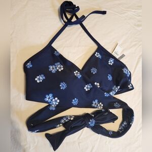 🌊Aerie - Blue Floral Wrap Bikini Top - Size M